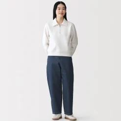 Pantalon coupe cocon en denim et kapok mélangé pour femme