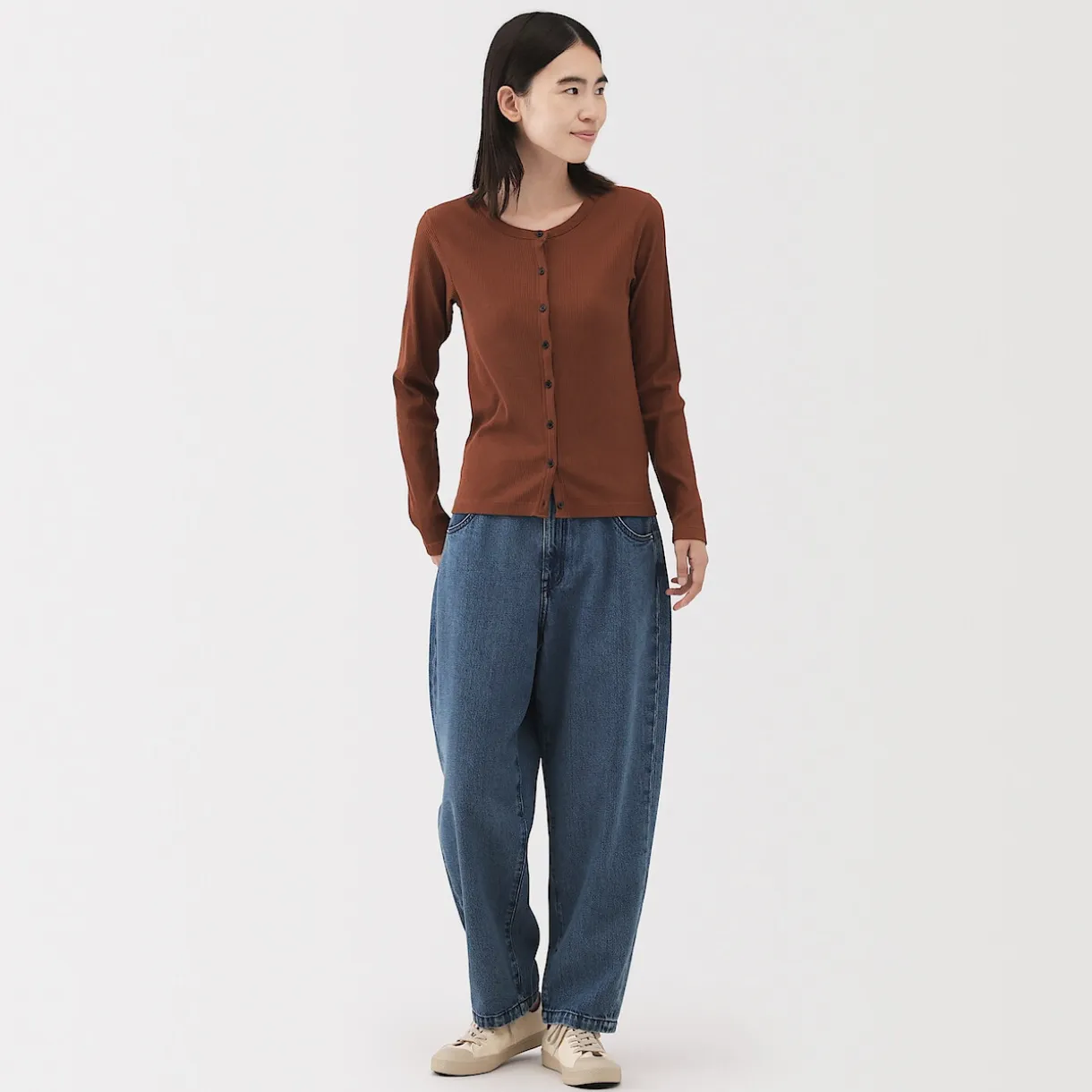 Pantalon coupe cocon en denim et kapok mélangé pour femme
