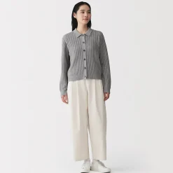 Pantalon fuselé à jambes larges en sergé de coton mélangé pour femme