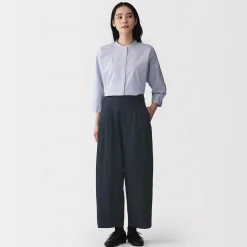 Pantalon fuselé à jambes larges en sergé de coton mélangé pour femme