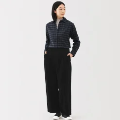 Pantalon large à plis en velours côtelé mélangé kapok pour femme