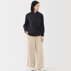 Pantalon large à plis en velours côtelé mélangé kapok pour femme