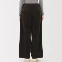 Pantalon large à plis en velours côtelé mélangé kapok pour femme