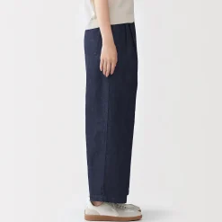 Pantalon large en mélange lin-denim pour femme