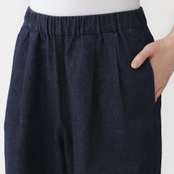 Pantalon large en mélange lin-denim pour femme