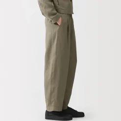 Pantalon large plissé en lin et lyocell pour femme