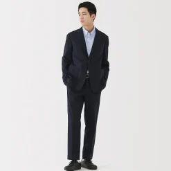 Pantalon plissé ajusté en stretch brossé pour homme