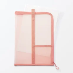 Porte-documents en nylon maillé avec fermeture éclair - A4, Rose