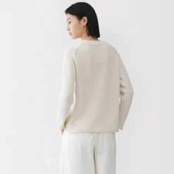 Pull à col ras du cou bouclé en mélange de coton pour femme