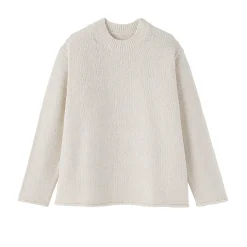 Pull à col ras du cou bouclé en mélange de coton pour femme