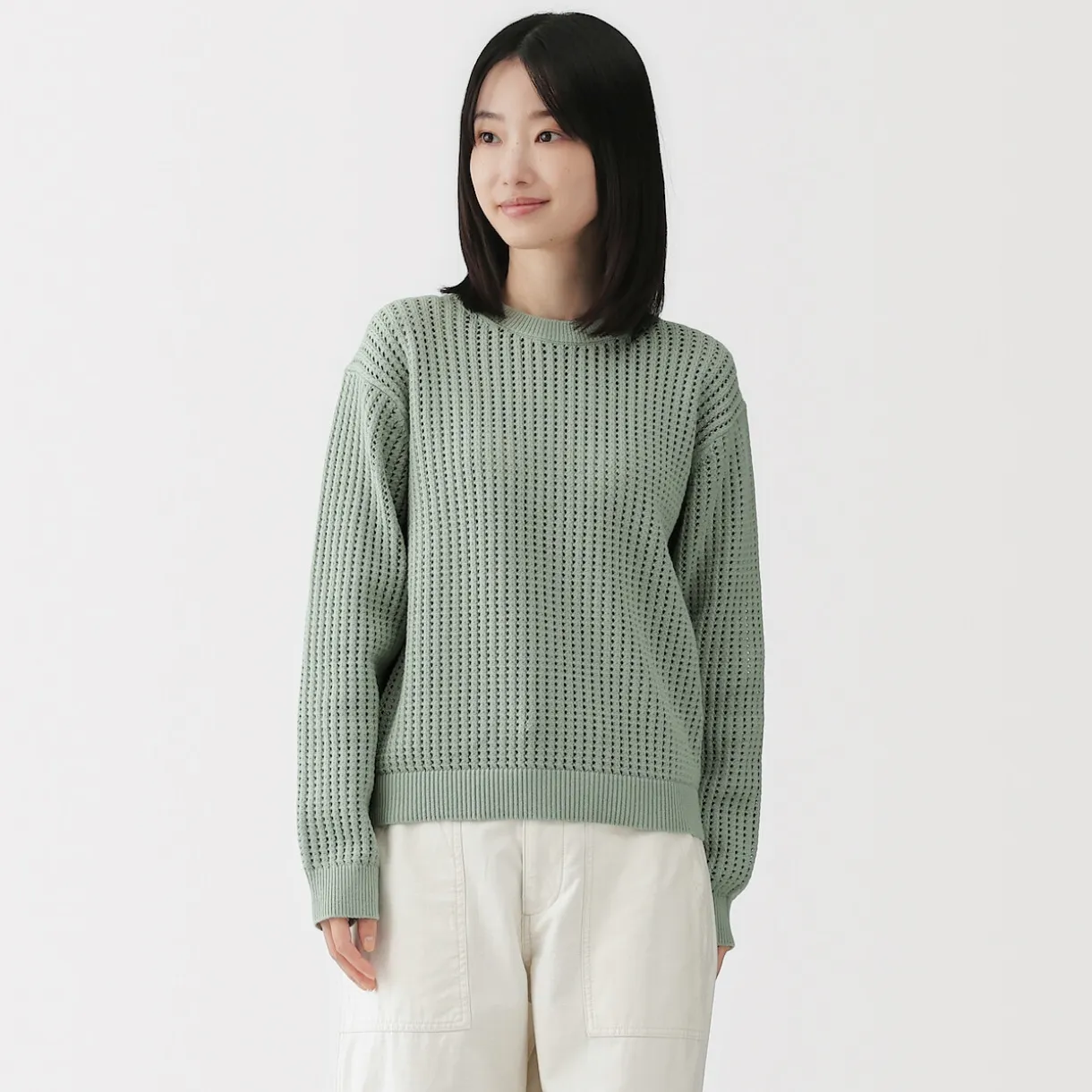 Pull à col ras du cou en tricot de coton mélangé pour femme