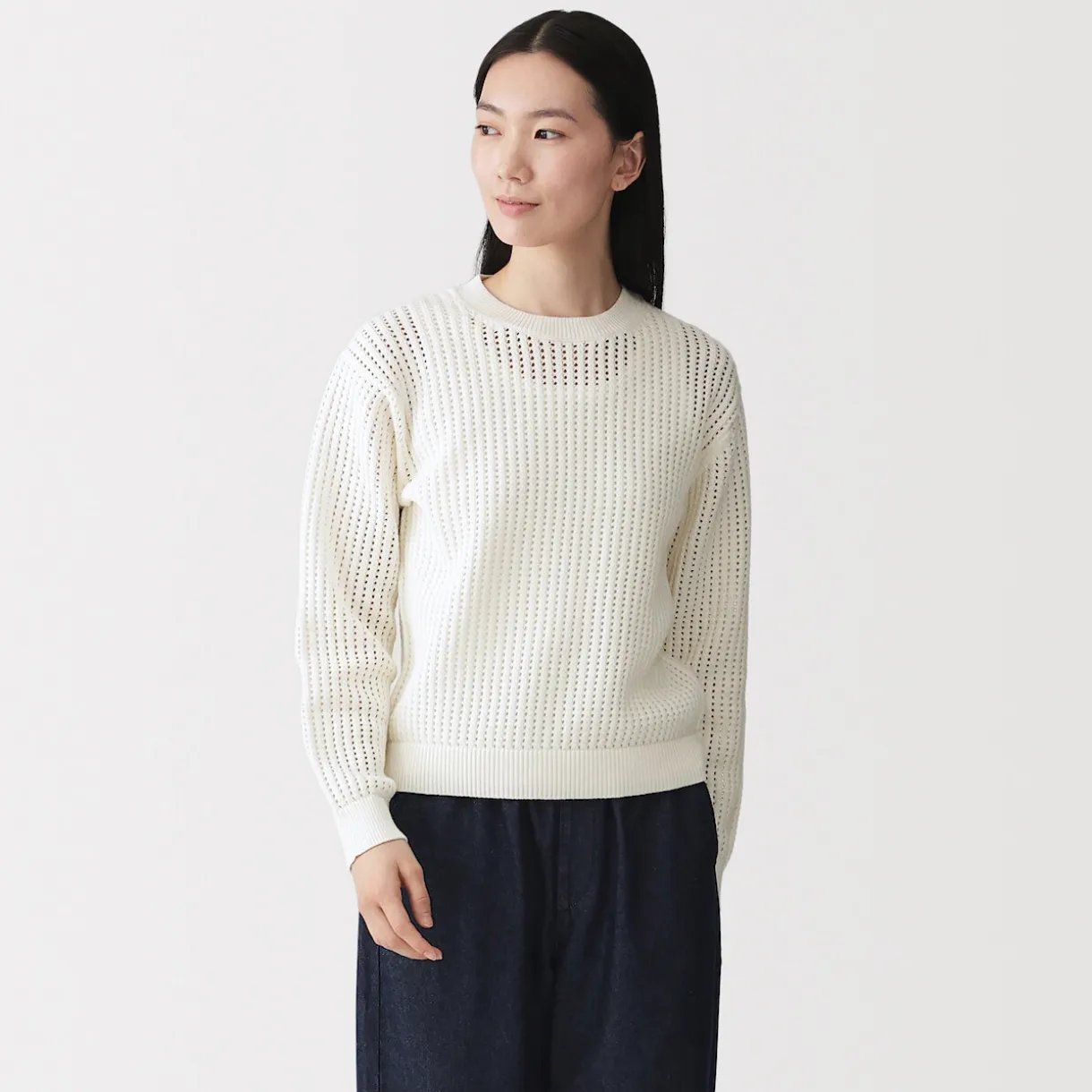 Pull à col ras du cou en tricot de coton mélangé pour femme