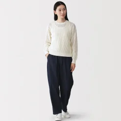 Pull à col ras du cou en tricot de coton mélangé pour femme