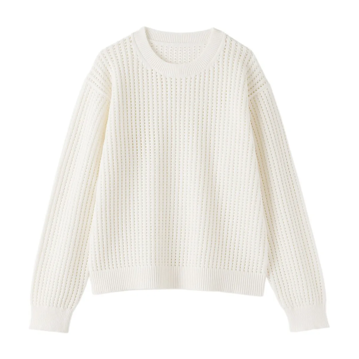 Pull à col ras du cou en tricot de coton mélangé pour femme