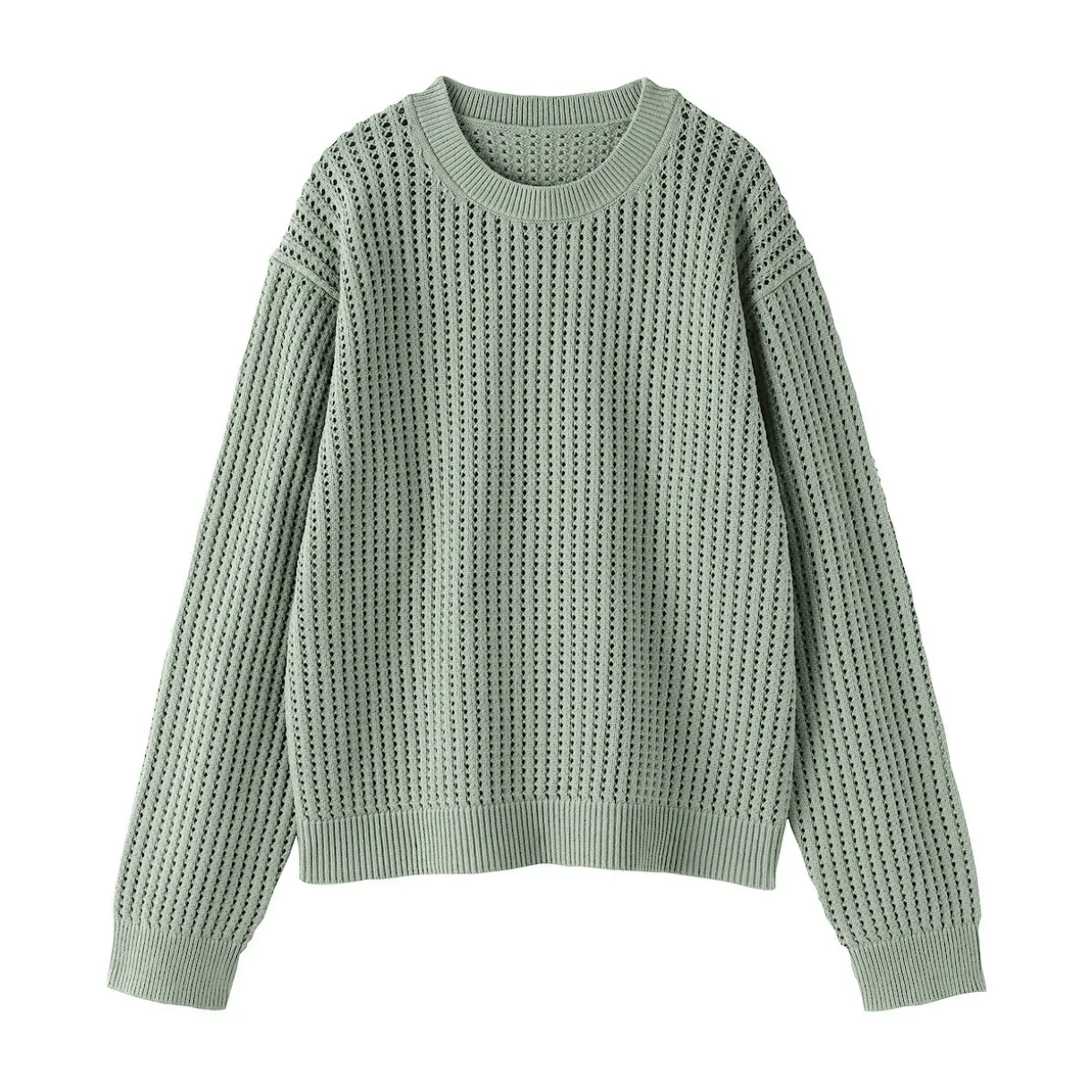Pull à col ras du cou en tricot de coton mélangé pour femme