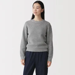 Pull à col ras du cou en tricot de coton mélangé pour femme