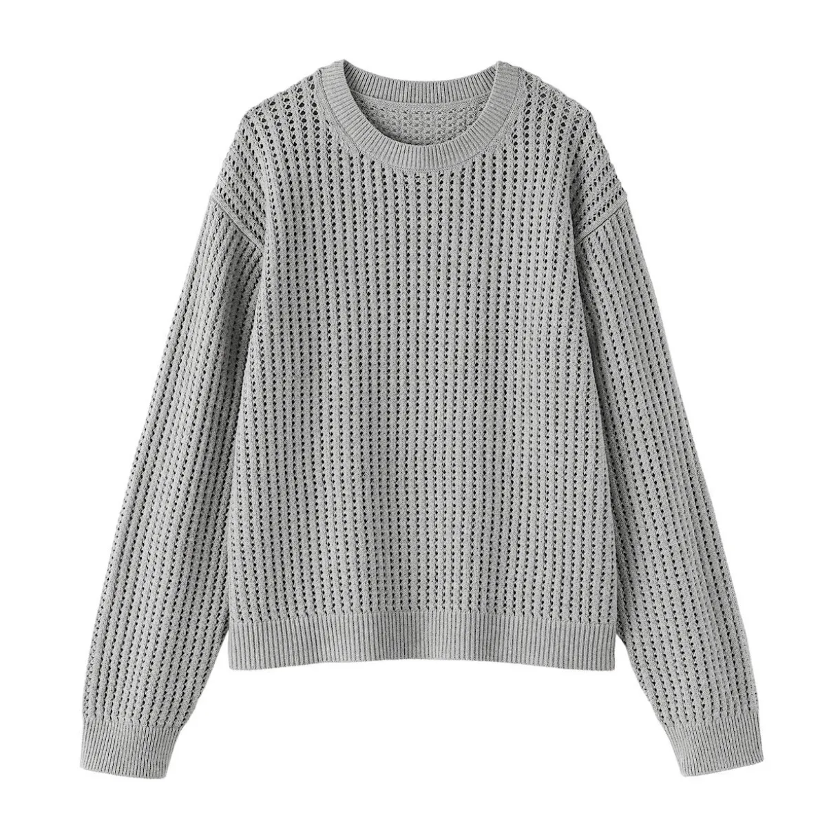 Pull à col ras du cou en tricot de coton mélangé pour femme