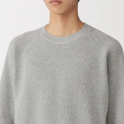Pull à col ras du cou en tricot gaufré de coton mélangé pour homme
