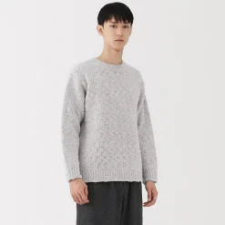Pull à col rond à tricot épais en laine mérinos pour homme