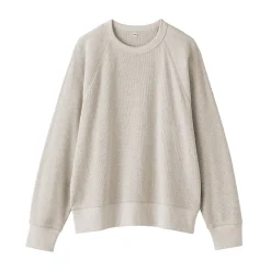 Pull à col rond en coton biologique tricoté gaufré pour femme