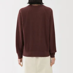 Pull à col rond en coton biologique tricoté gaufré pour femme