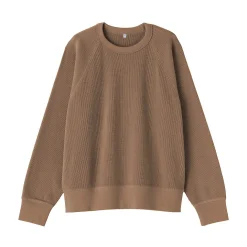 Pull à col rond en coton biologique tricoté gaufré pour femme