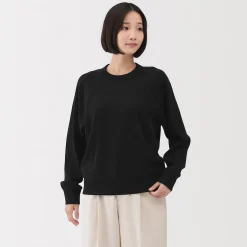 Pull à col rond en coton biologique tricoté gaufré pour femme
