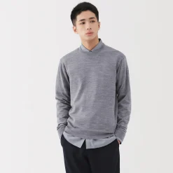 Pull à col rond en laine tricot fin pour homme