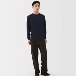 Pull à col rond en laine tricot fin pour homme