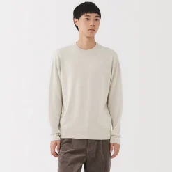 Pull à col rond en laine tricot fin pour homme