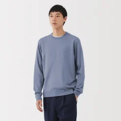 Pull à col rond en laine tricot fin pour homme