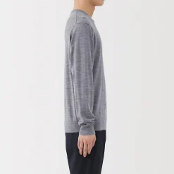 Pull à col rond en laine tricot fin pour homme