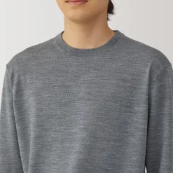 Pull à col rond en laine tricot fin pour homme