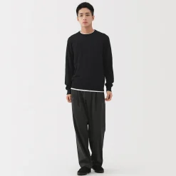 Pull à col rond en laine tricot fin pour homme