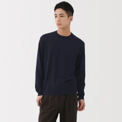 Pull à col rond en laine tricot fin pour homme