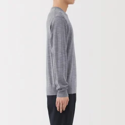 Pull à col rond en laine tricot fin pour homme