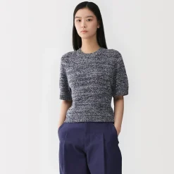 Pull à manches mi-longues bouclé en mélange de coton pour femme