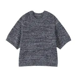 Pull à manches mi-longues bouclé en mélange de coton pour femme