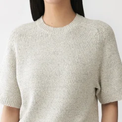 Pull à manches mi-longues bouclé en mélange de coton pour femme