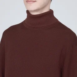 Pull en laine côtelée col roulé homme