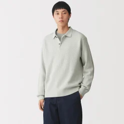 Pull polo côtelé en mélange de coton pour homme
