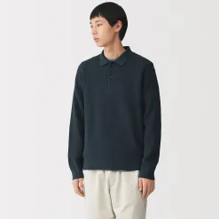 Pull polo côtelé en mélange de coton pour homme
