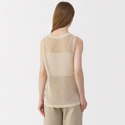 Pull sans manche en tricot de washi et coton pour femme