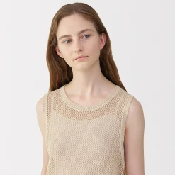 Pull sans manche en tricot de washi et coton pour femme