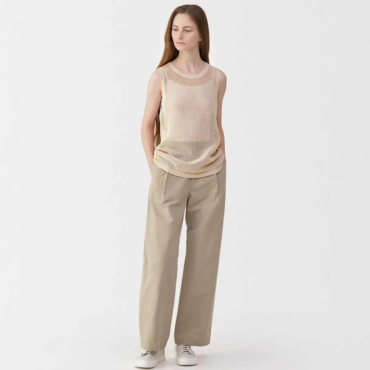 Pull sans manche en tricot de washi et coton pour femme