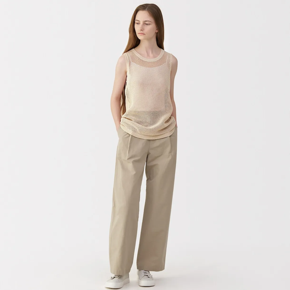 Pull sans manche en tricot de washi et coton pour femme