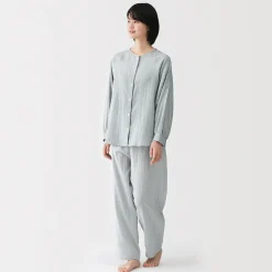 Pyjama en double gaze à pois dobby pour femme