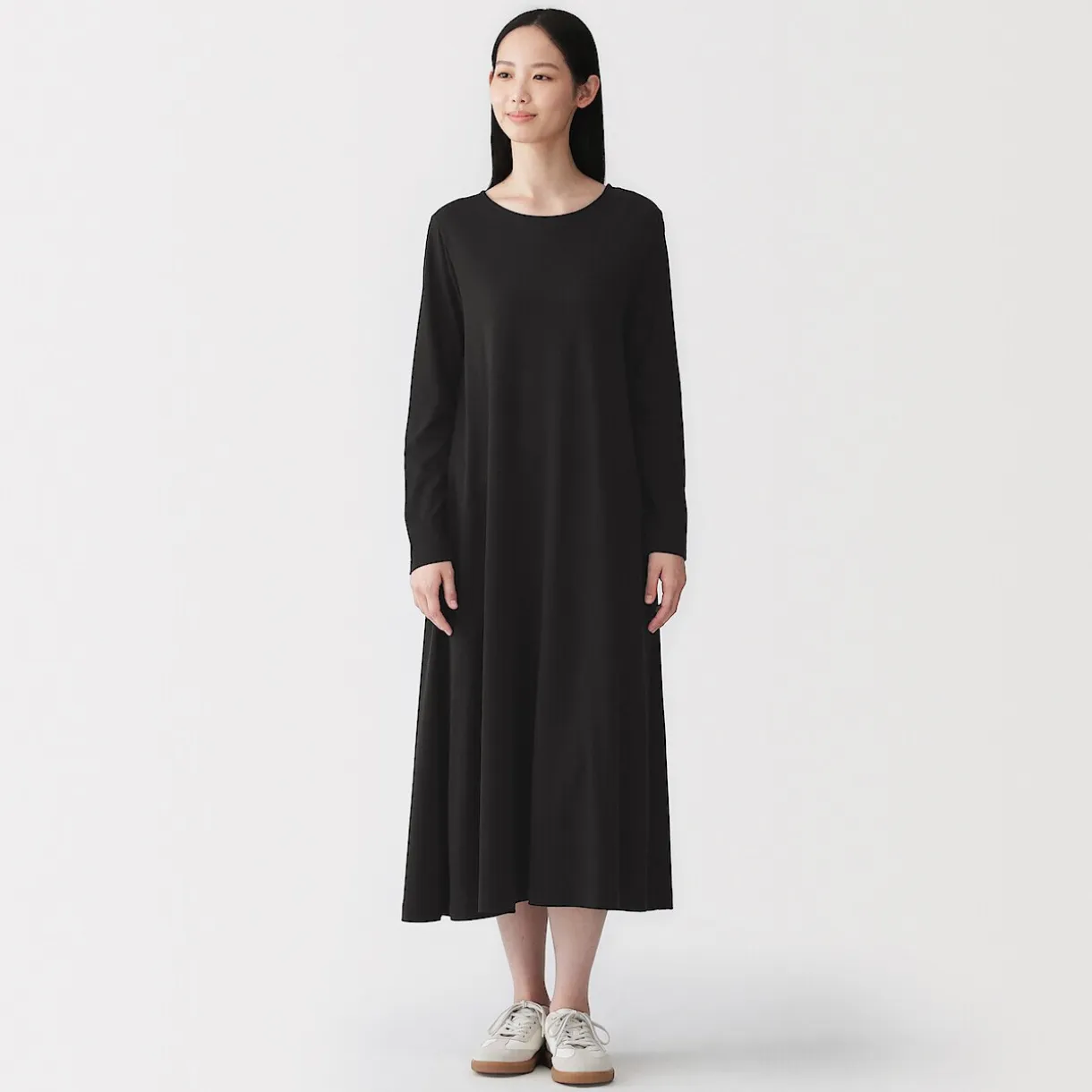 Robe à coupe trapèze et à manches longues en jersey de mélange Lyocell pour femme