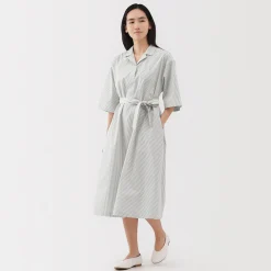 Robe chemise large à manches 3/4 et en coton Quick Dry pour femme