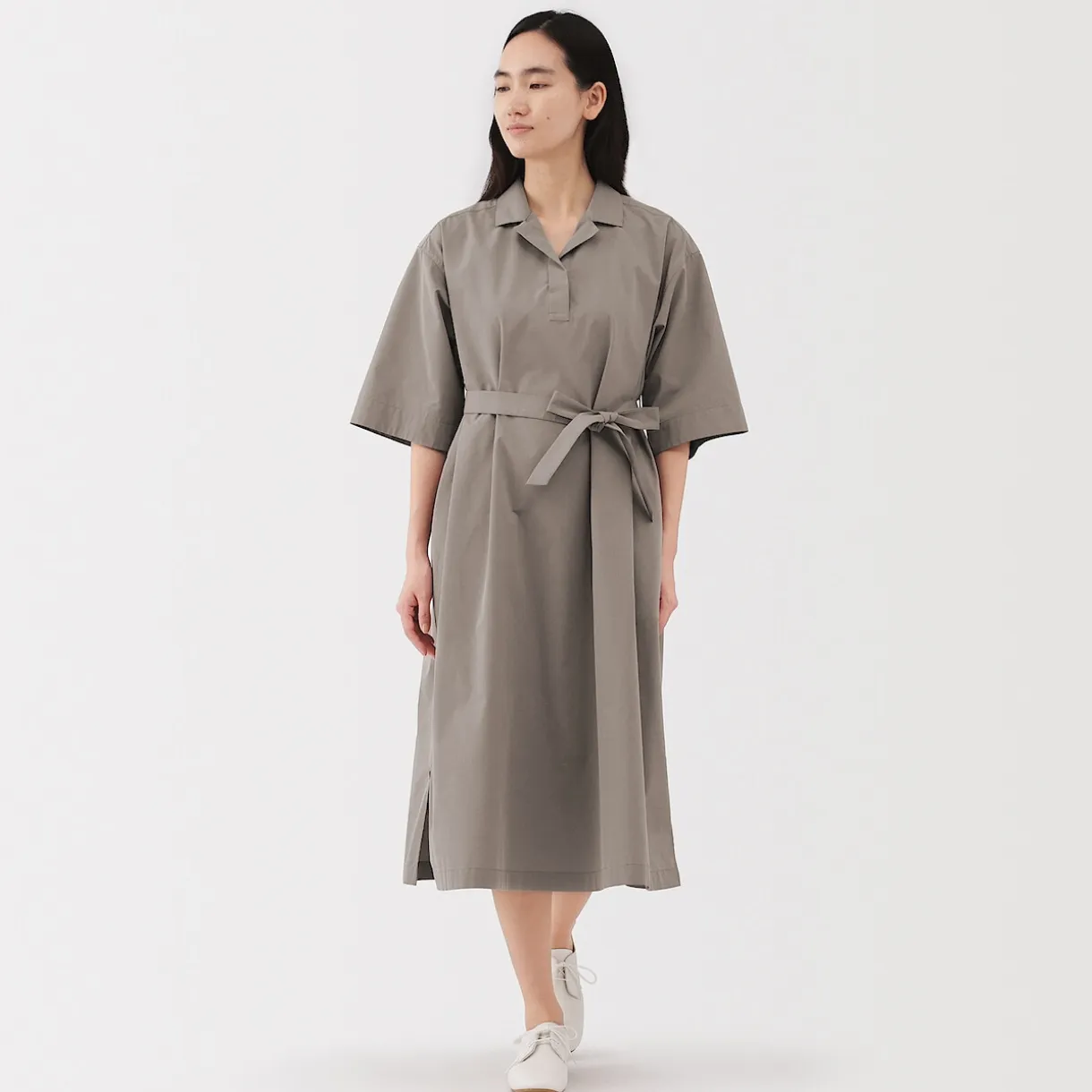 Robe chemise large à manches 3/4 et en coton Quick Dry pour femme